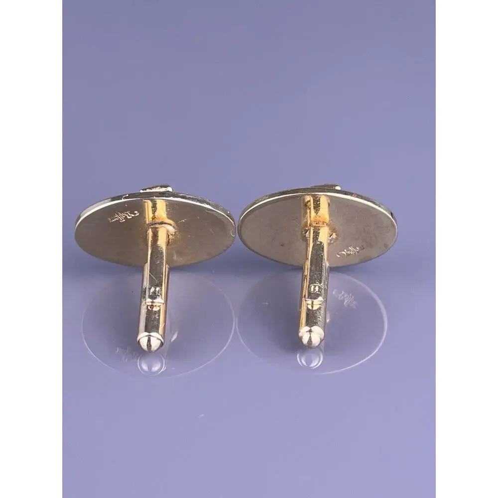 Antique Car Buggy Cufflinks Gold Tone Convertible Oval Balfour Vintage